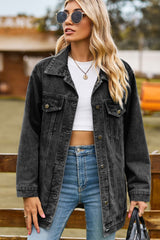 BEAUTIFUL I AM Buttoned Collared Neck Denim Packable Jacket with Pockets