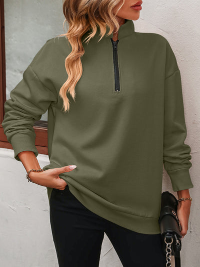 BEAUTIFUL I AM Zip-Up Dropped Shoulder Sweatshirt