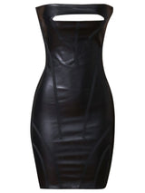 BEAUTIFUL I AM Faux Leather Cutout Strapless Bandage Dress