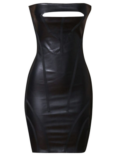 BEAUTIFUL I AM Faux Leather Cutout Strapless Bandage Dress