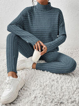 BEAUTIFUL I AM Ribbed Turtleneck Top and Pants Set