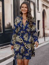 BEAUTIFUL I AM Leopard Notched Long Sleeve Dress