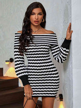 BEAUTIFUL I AM Striped Off-Shoulder Sweater Dress