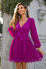 BEAUTIFUL I AM Tied Surplice Neck Pleated Dress