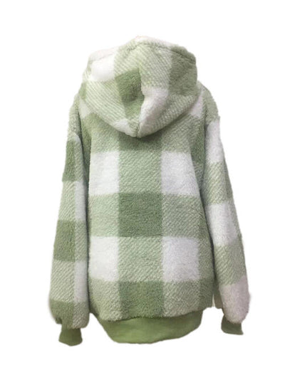 BEAUTIFUL I AM Plaid Half Zip Drawstring Hoodie