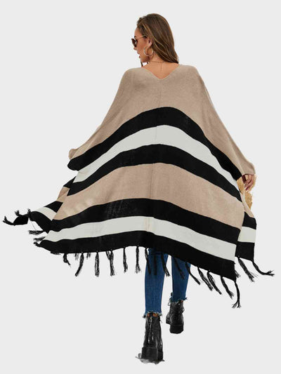 BEAUTIFUL I AM Striped Open Front Fringe Cardigan