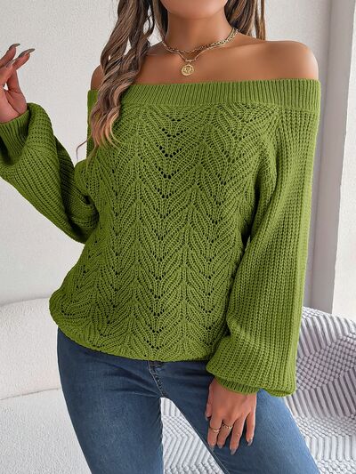 BEAUTIFUL I AM Openwork Off-Shoulder Long Sleeve Sweater