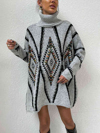 BEAUTIFUL I AM Turtleneck Slit Geometric Sweater