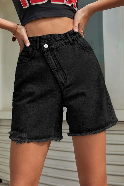 BEAUTIFUL I AM Buttoned Raw Hem Denim Shorts