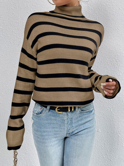 BEAUTIFUL I AM Striped Turtleneck Long Sleeve Sweater