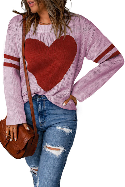 BEAUTIFUL I AM Heart Graphic Round Neck Sweater