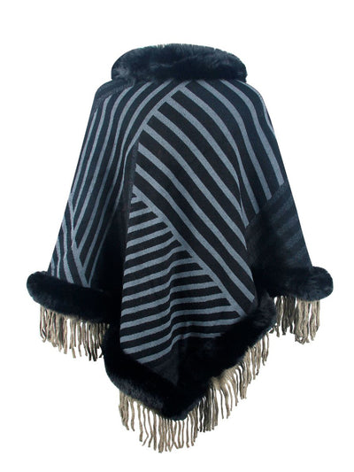 BEAUTIFUL I AM Striped Fringe Hem Poncho