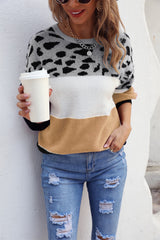 BEAUTIFUL I AM Color Block Round Neck Lantern Sleeve Sweater