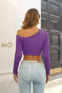 BEAUTIFUL I AM Cable-Knit One Shoulder Long Sleeve Sweater