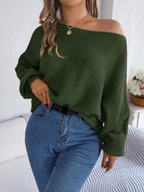 BEAUTIFUL I AM One-Shoulder Lantern Sleeve Sweater