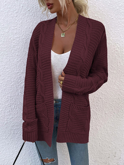 BEAUTIFUL I AM Cable-Knit Open Front Cardigan with Pockets