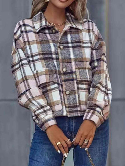 BEAUTIFUL I AM Plaid Collared Neck Button Down Jacket