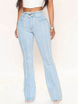 BEAUTIFUL I AM Striped Raw Hem Jeans