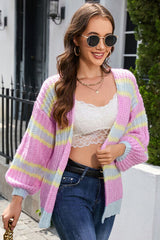 BEAUTIFUL I AM Striped Lantern Sleeve Dropped Shoulder Cardigan