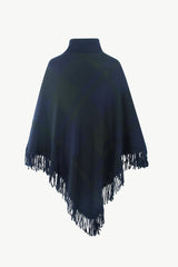 BEAUTIFUL I AM Plaid Turtleneck Fringe Hem Poncho