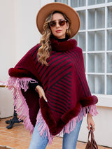 BEAUTIFUL I AM Striped Fringe Hem Poncho