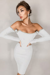 BEAUTIFUL I AM Rhinestone Trim Off-Shoulder Bandage Dress