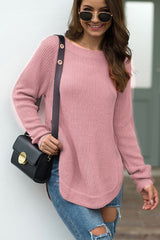 BEAUTIFUL I AM Round Neck Ribbed Knit Top Shirt