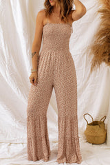 BEAUTIFUL I AM Floral Spaghetti Strap Smocked Wide Leg Pants Jumpsuit