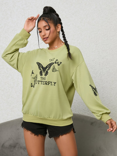 BEAUTIFUL I AM Butterfly Graphic Drop Shoulder Sweatshirt