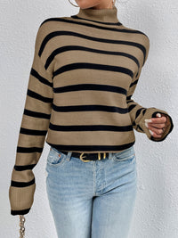 BEAUTIFUL I AM Striped Turtleneck Drop Shoulder Sweater