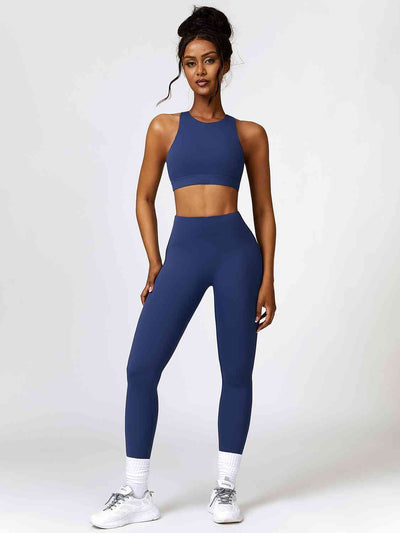 BEAUTIFUL I AM Cutout Cropped Sport Tank and Leggings Active Wear Set