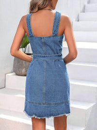 BEAUTIFUL I AM Button Up Raw Hem Denim Dress