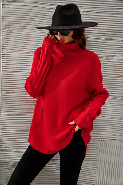 BEAUTIFUL I AM Mock Neck Dropped Shoulder Sweater