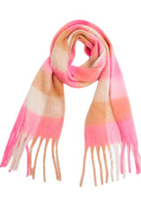 BEAUTIFUL I AM Plaid Fringe Detail Polyester Scarf