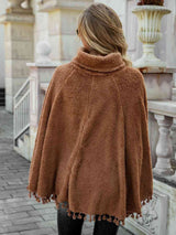 BEAUTIFUL I AM Full Size Turtleneck Tassel Hem Poncho