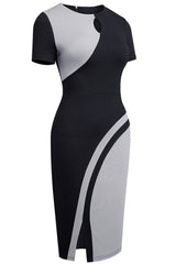 BEAUTIFUL I AM Two-Tone Round Neck Short Sleeve Slit Dress