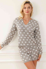 BEAUTIFUL I AM Polka Dot Notched Neck Top and Shorts Set