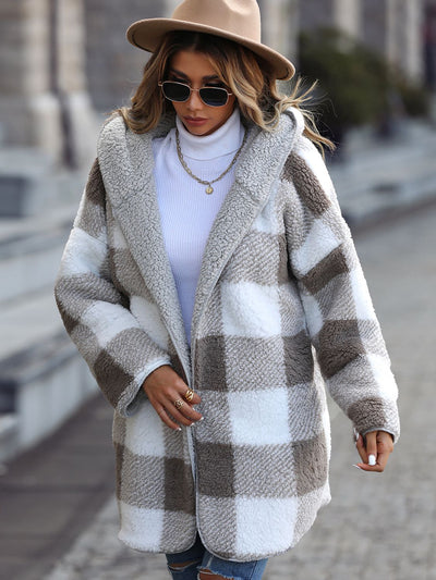 BEAUTIFUL I AM Plaid Open Front Hooded Jacket Coat