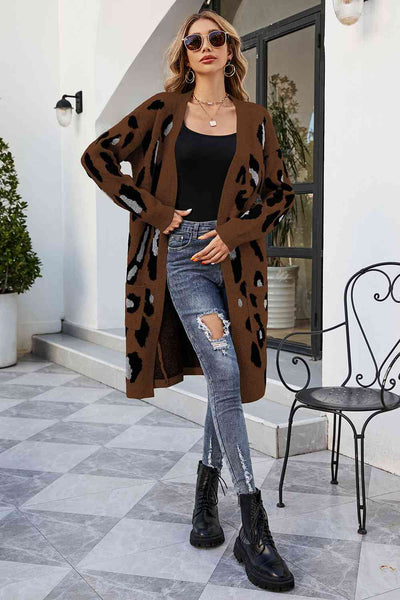 BEAUTIFUL I AM Leopard Open Front Cardigan with Pockets