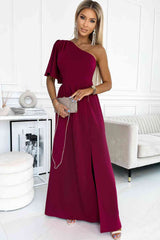 BEAUTIFUL I AM One shoulder Flutter sleeves Slit Dress