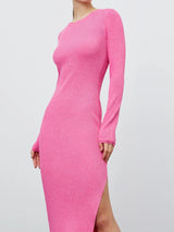 BEAUTIFUL I AM Round Neck Slit Sweater Dress