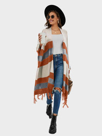 BEAUTIFUL I AM Striped Open Front Fringe Cardigan