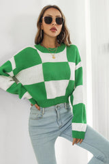 BEAUTIFUL I AM Color Block Round Neck Dropped Shoulder Sweater