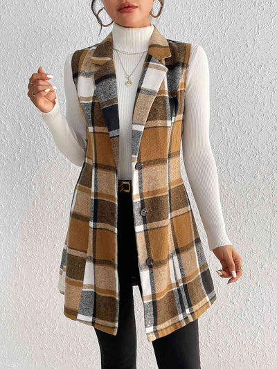 BEAUTIFUL I AM Plaid Lapel Collar Jacket Vest