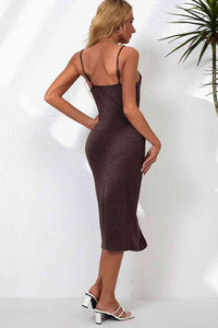 BEAUTIFUL I AM Decorative Button Slit Midi Dress