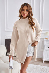 BEAUTIFUL I AM Exposed Seam Mock Neck Slit Sweater