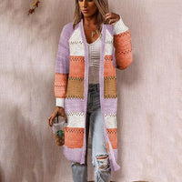 BEAUTIFUL I AM Color Block Open Front Openwork Cardigan