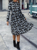 BEAUTIFUL I AM Floral Mock Neck Flounce Sleeve Dress