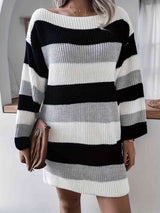 BEAUTIFUL I AM Striped Long Sleeve Mini Sweater Dress