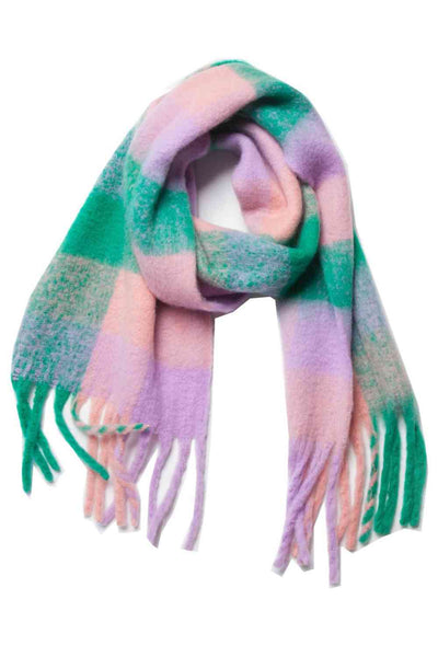 BEAUTIFUL I AM Plaid Fringe Detail Polyester Scarf